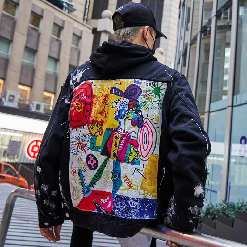 Lapel Denim Abstract Jacket