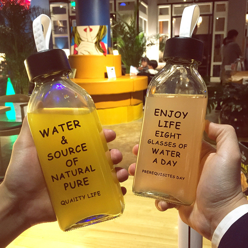 Simple Letter Flat Transparent Water Bottle - Image 3
