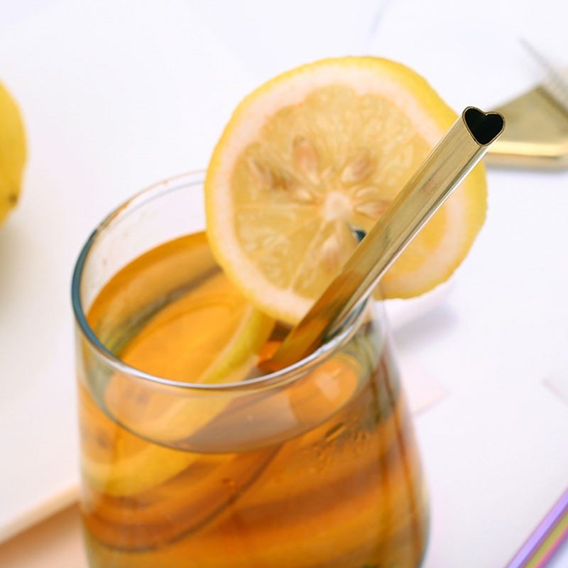 Reusable Heart-Shaped Metal Drinking Straw Set - Image 6