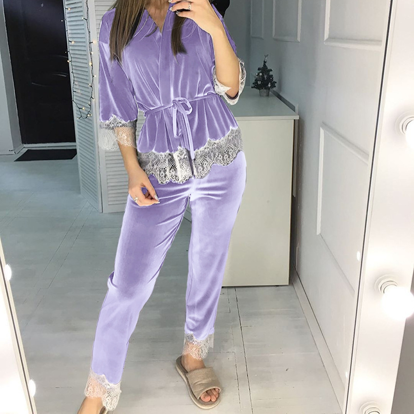 Women's Five-point Sleeve Lace Stitching Loungewear