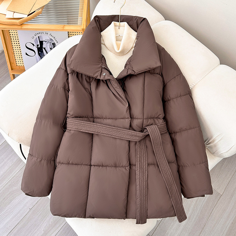 Plaid Sewing Lapel Coat With Lace-up Design - Image 9