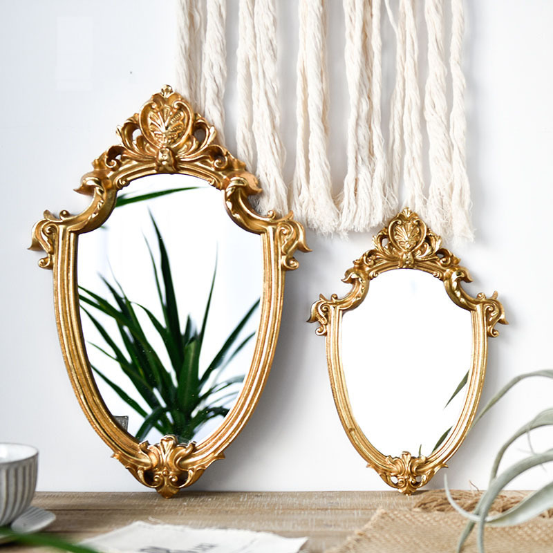 Household Golden Nordic Embossed Hanging Mirror