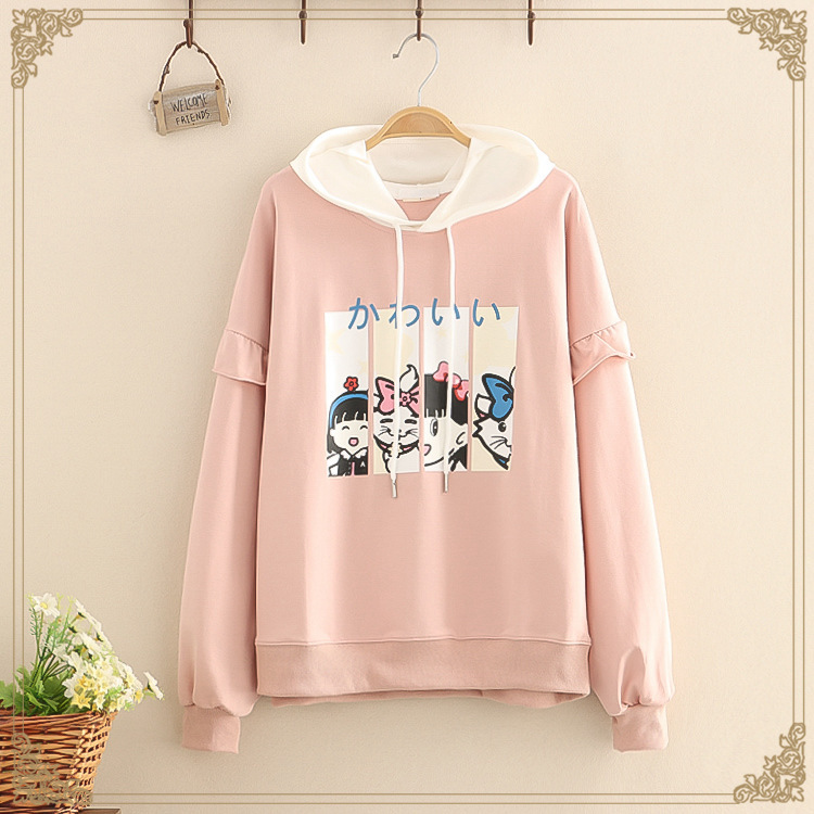 Ruffles Patchwork Cartoon Print Hoodies