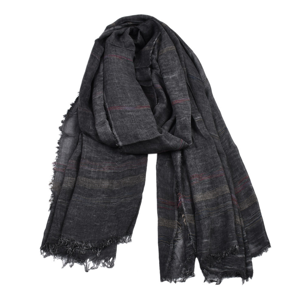 Solid Cotton And Linen Yarn Dyed Striped Scarf - Image 3