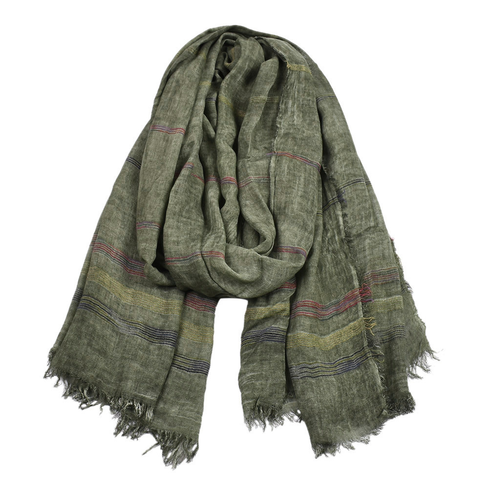 Solid Cotton And Linen Yarn Dyed Striped Scarf