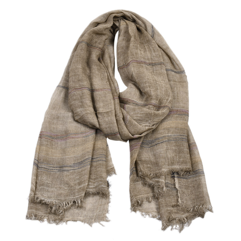 Solid Cotton And Linen Yarn Dyed Striped Scarf - Image 6