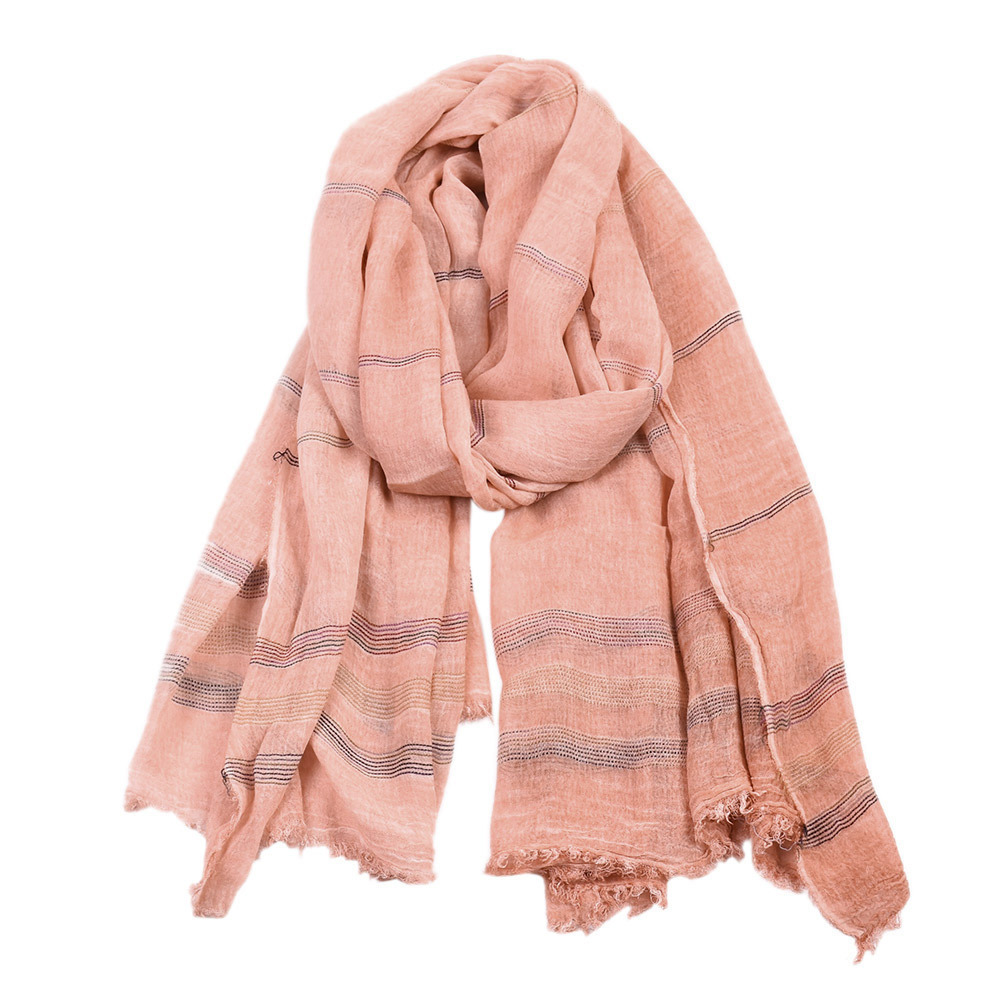 Solid Cotton And Linen Yarn Dyed Striped Scarf - Image 4