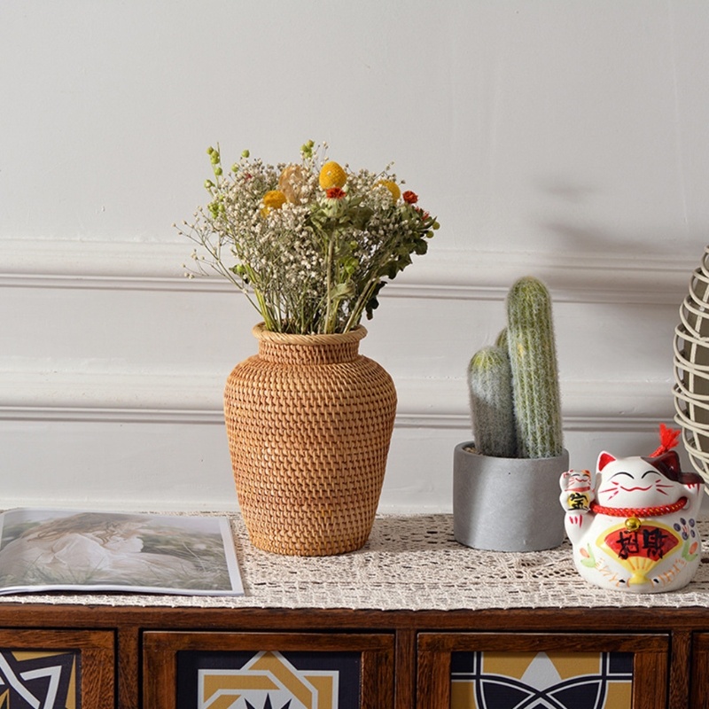 Floral Rattan Woven Ornaments Vases