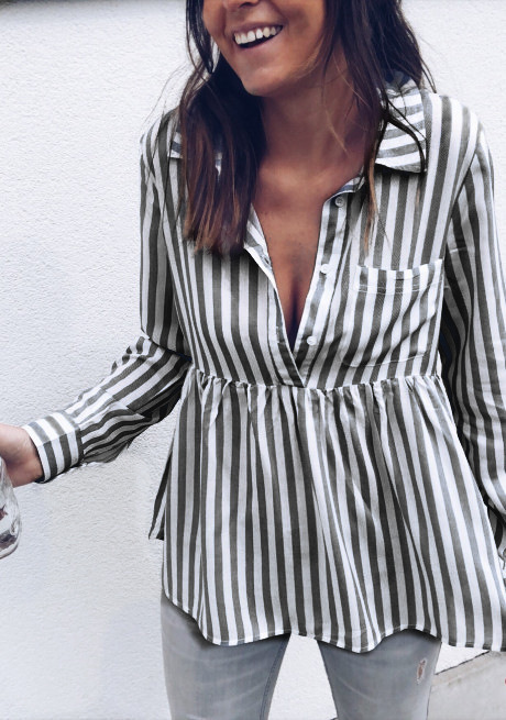 Striped Casual Long-Sleeved Shirt Top - Image 5