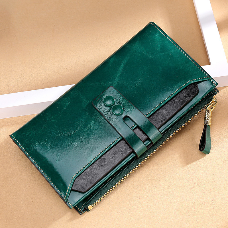 Multi Card Buckle Long Oil Wax Leather Wallets - Image 3