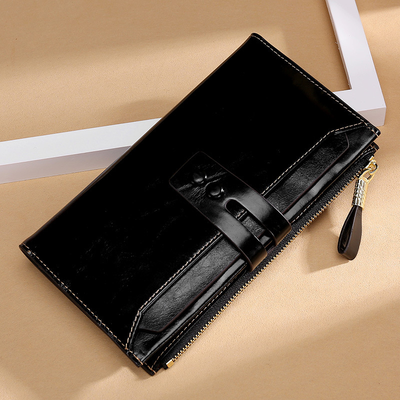 Multi Card Buckle Long Oil Wax Leather Wallets - Image 2