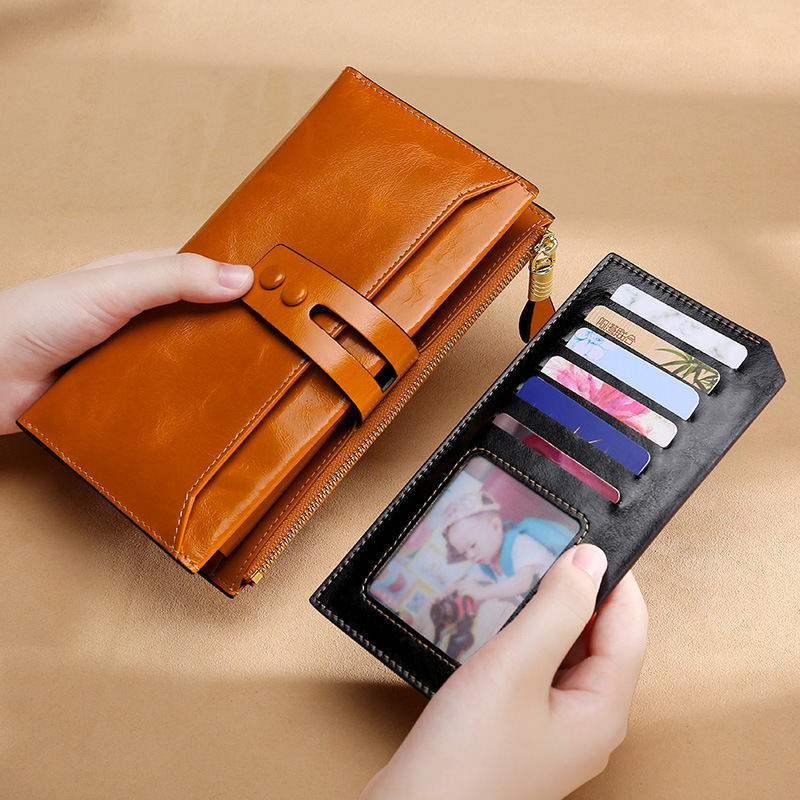 Multi Card Buckle Long Oil Wax Leather Wallets - Image 5