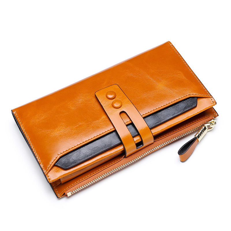 Multi Card Buckle Long Oil Wax Leather Wallets - Image 6