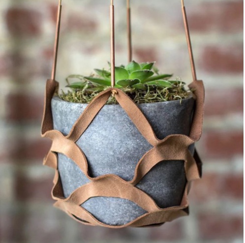 Leather Basket Macrame Hanging Planter
