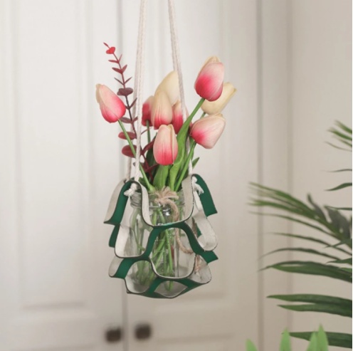 Leather Basket Macrame Hanging Planter - Image 5
