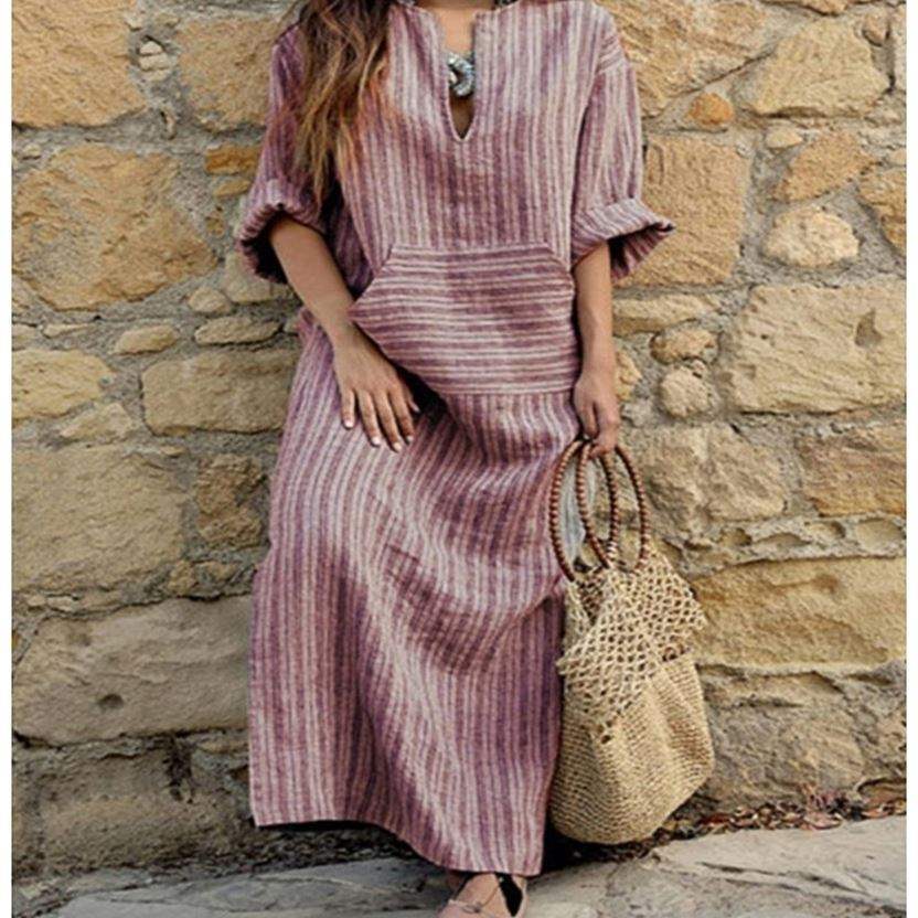Women Casual Long Striped Loose Maxi Dress