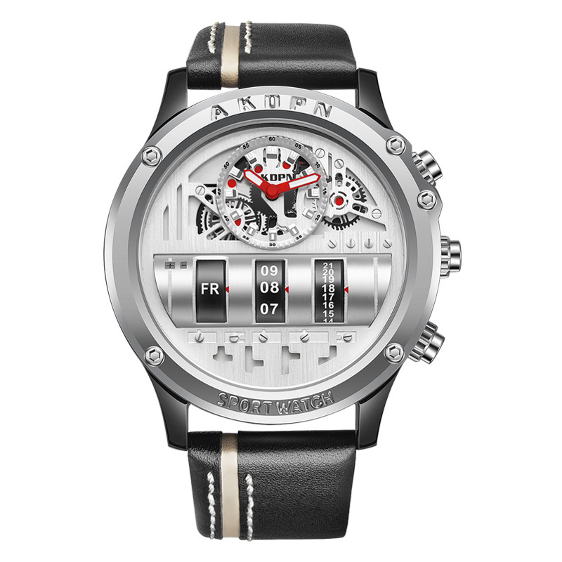 Leather Black & Silver Men Wrist Watch - Image 2