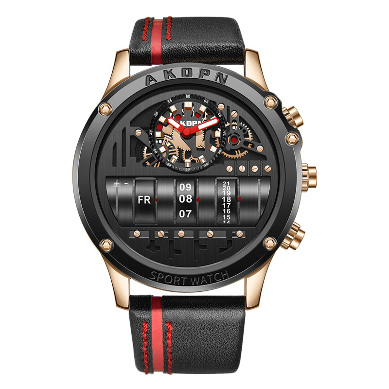 Leather Black & Silver Men Wrist Watch - Image 5
