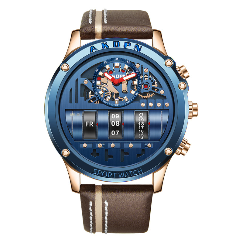 Leather Black & Silver Men Wrist Watch - Image 4