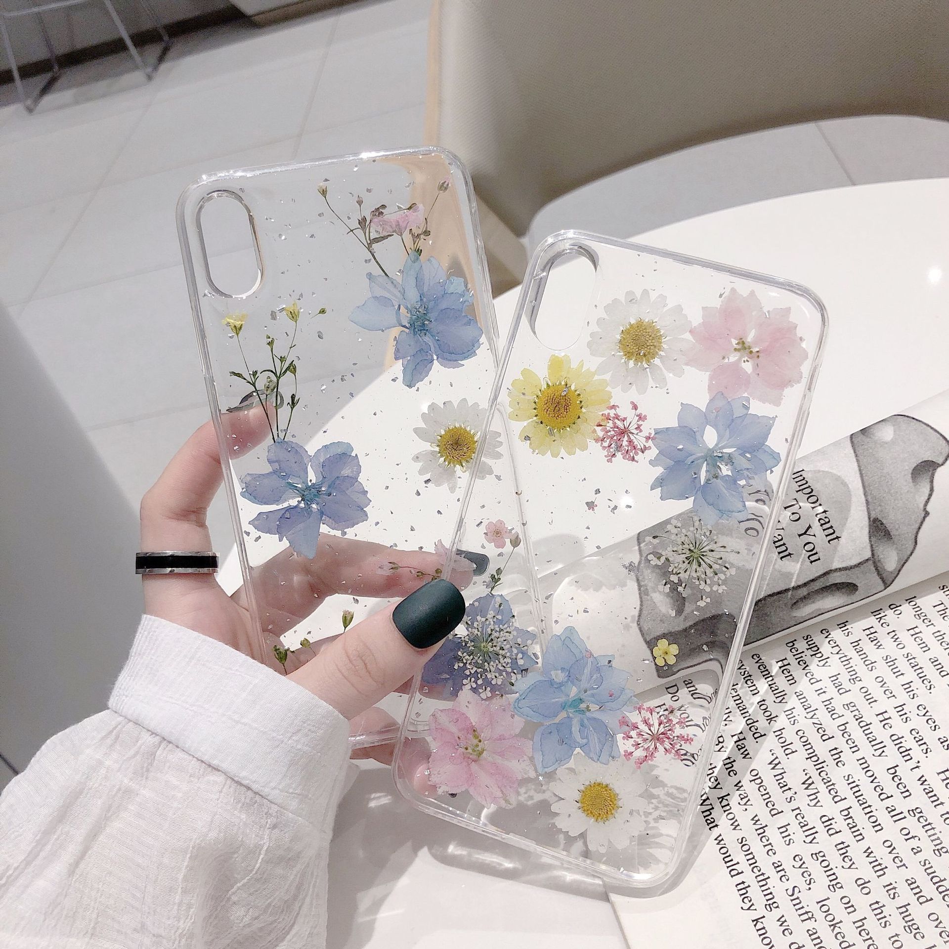 Real Dry Pressed Glitter Flower Phone Case