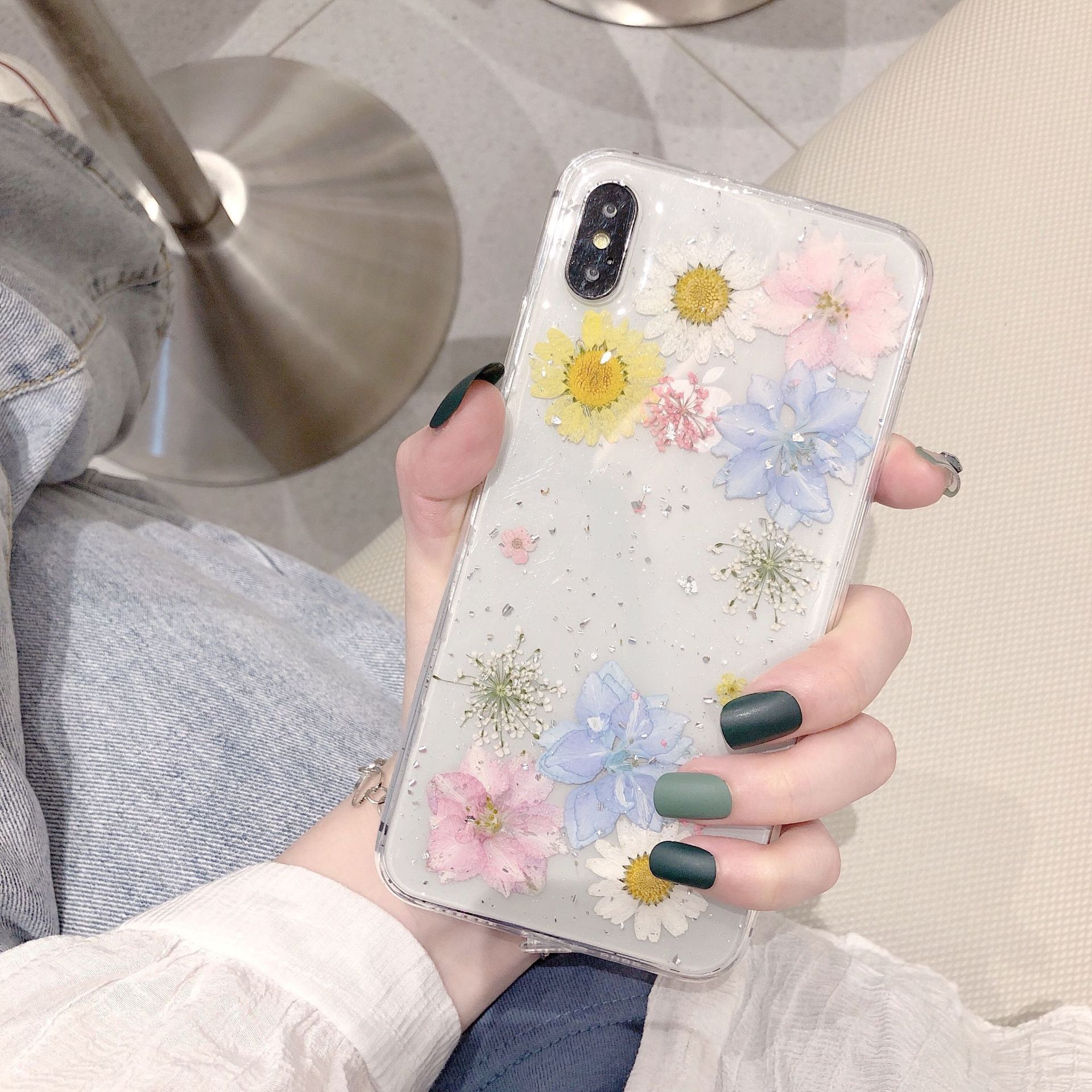 Real Dry Pressed Glitter Flower Phone Case - Image 2
