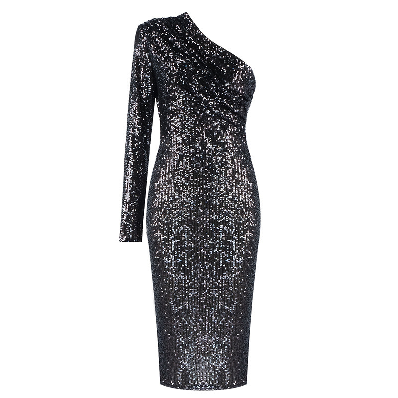 One-shoulder Oblique Collar Wrapped Chest Dress - Image 4