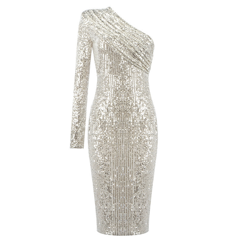 One-shoulder Oblique Collar Wrapped Chest Dress - Image 2