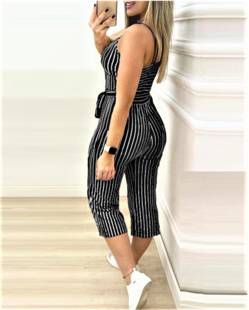 Cropped Jumpsuit With Striped Straps - Image 5