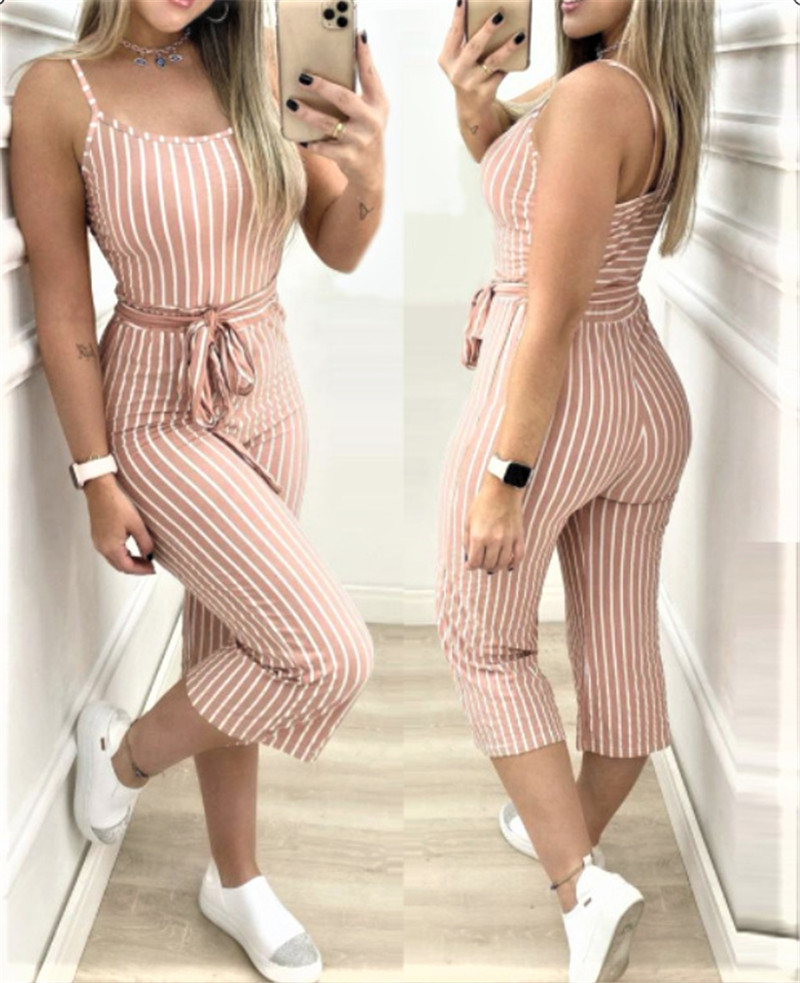 Cropped Jumpsuit With Striped Straps - Image 4