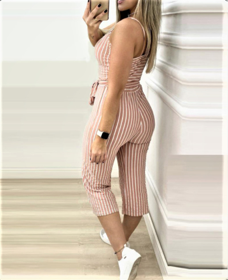 Cropped Jumpsuit With Striped Straps - Image 3