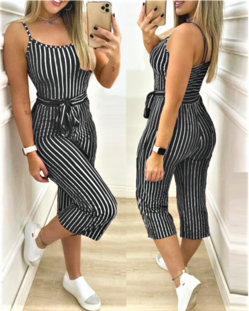 Cropped Jumpsuit With Striped Straps - Image 2