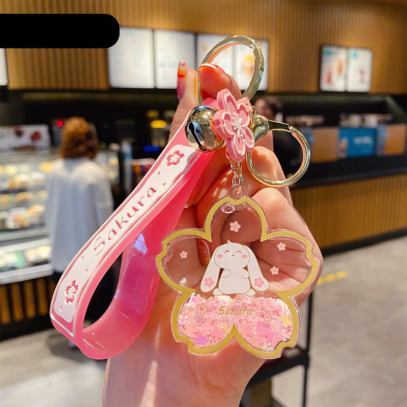 Cartoon Acrylic Oiled Sakura Bunny Keychain - Image 2