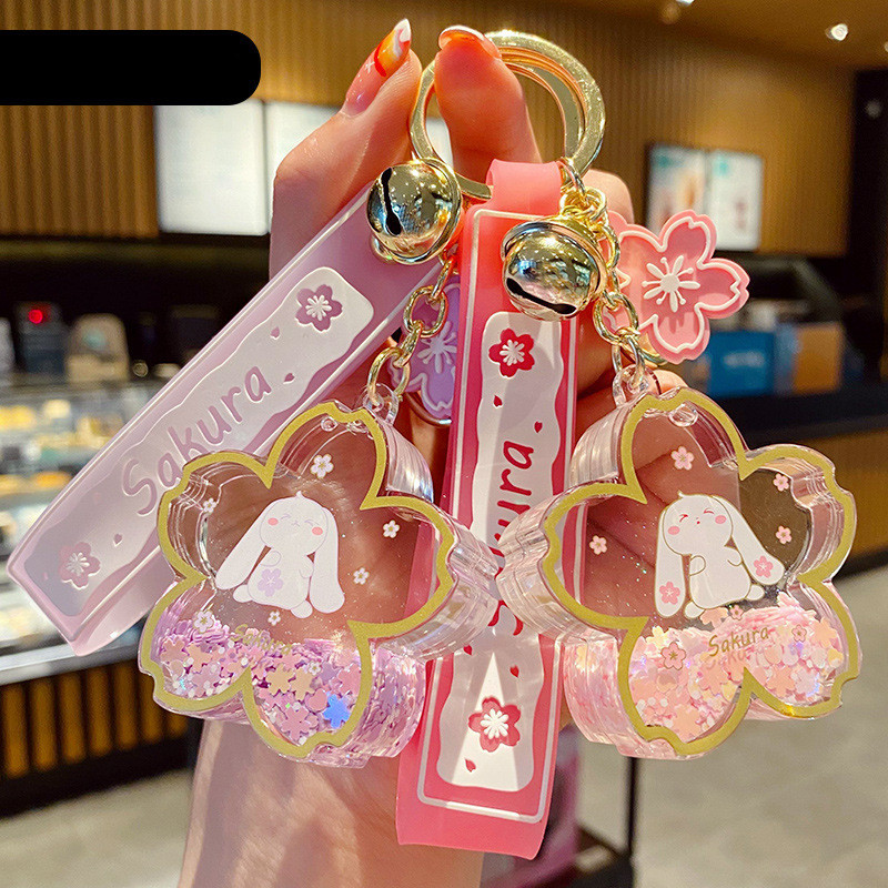 Cartoon Acrylic Oiled Sakura Bunny Keychain - Image 4