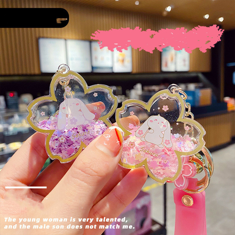 Cartoon Acrylic Oiled Sakura Bunny Keychain - Image 8