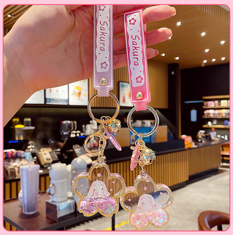 Cartoon Acrylic Oiled Sakura Bunny Keychain - Image 9