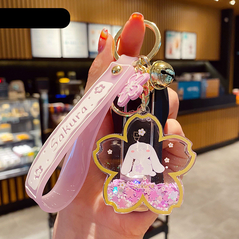 Cartoon Acrylic Oiled Sakura Bunny Keychain