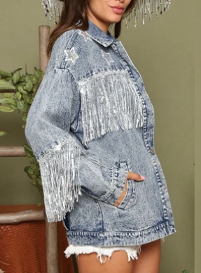 Multicolor Denim Star Sequins Tassel Jacket - Image 6