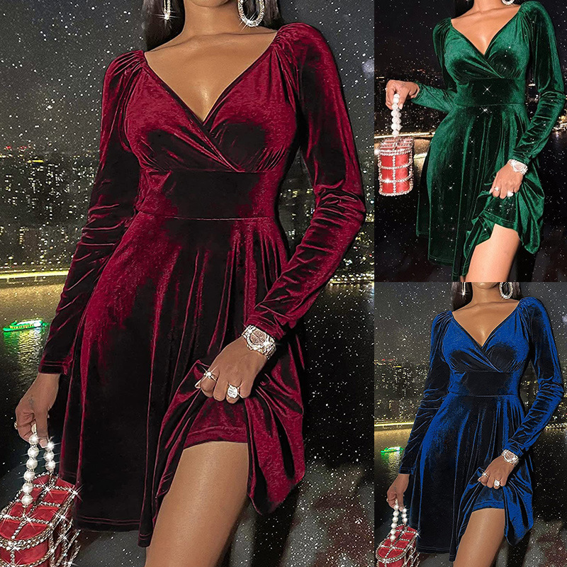 Long Sleeve Christmas V-neck Dress