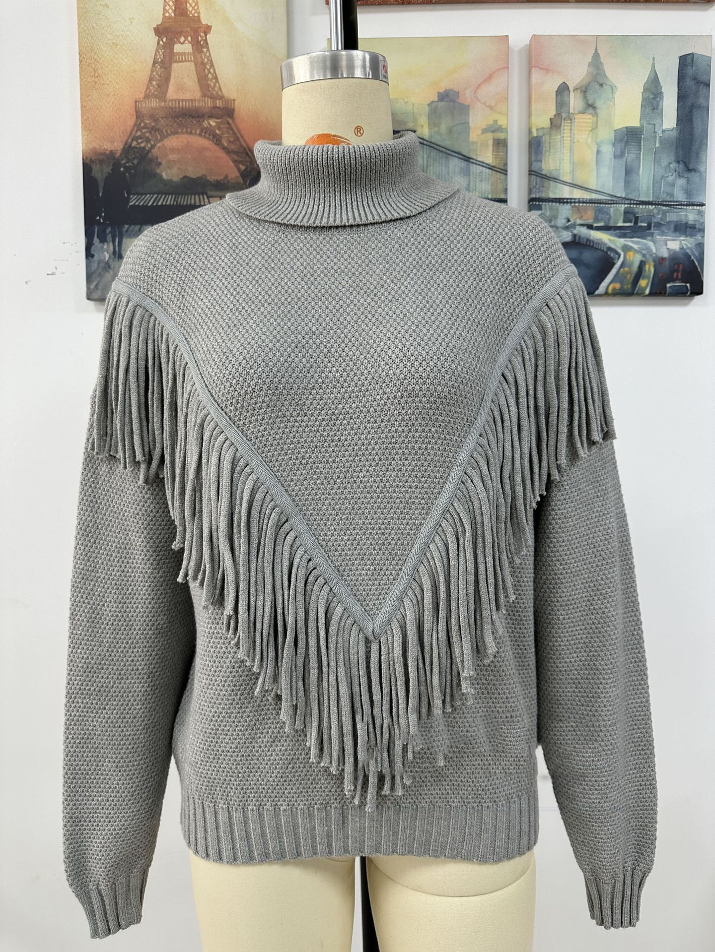 Loose-fitting Tassel Knitwear Turtleneck Sweater - Image 7