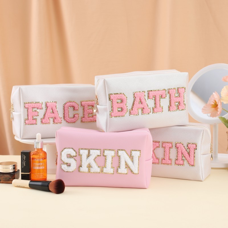 Outdoor Embroidery Letter Makeup Toiletry Bag