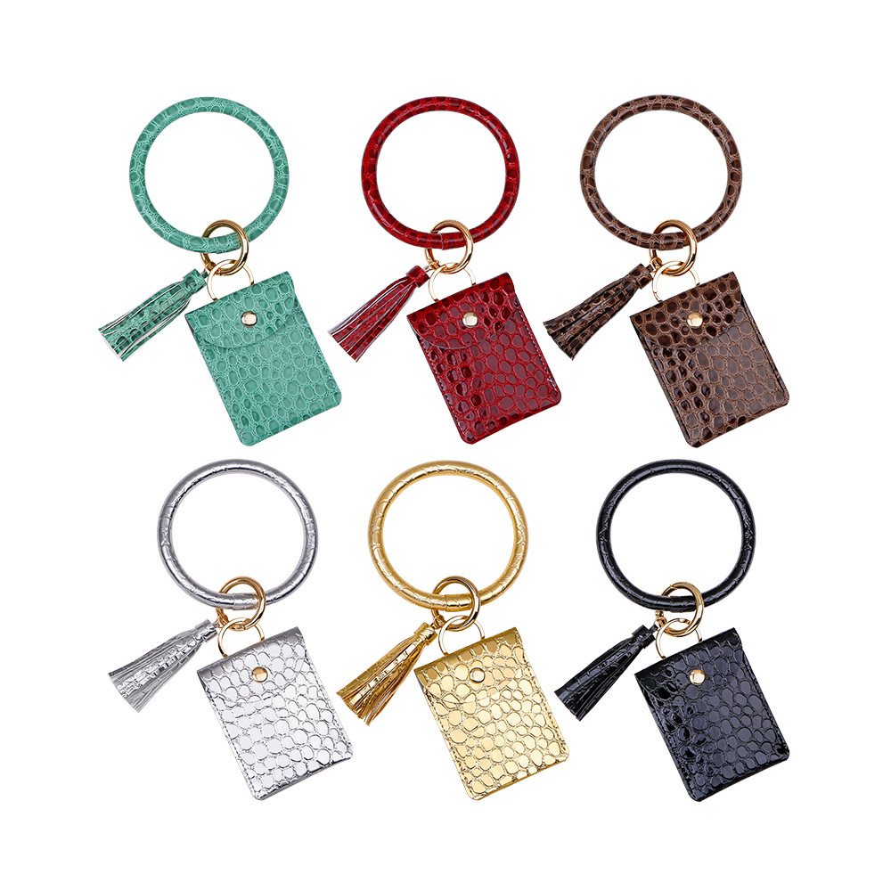 Fringed Leather Stone Grain Coin Purse Keychain