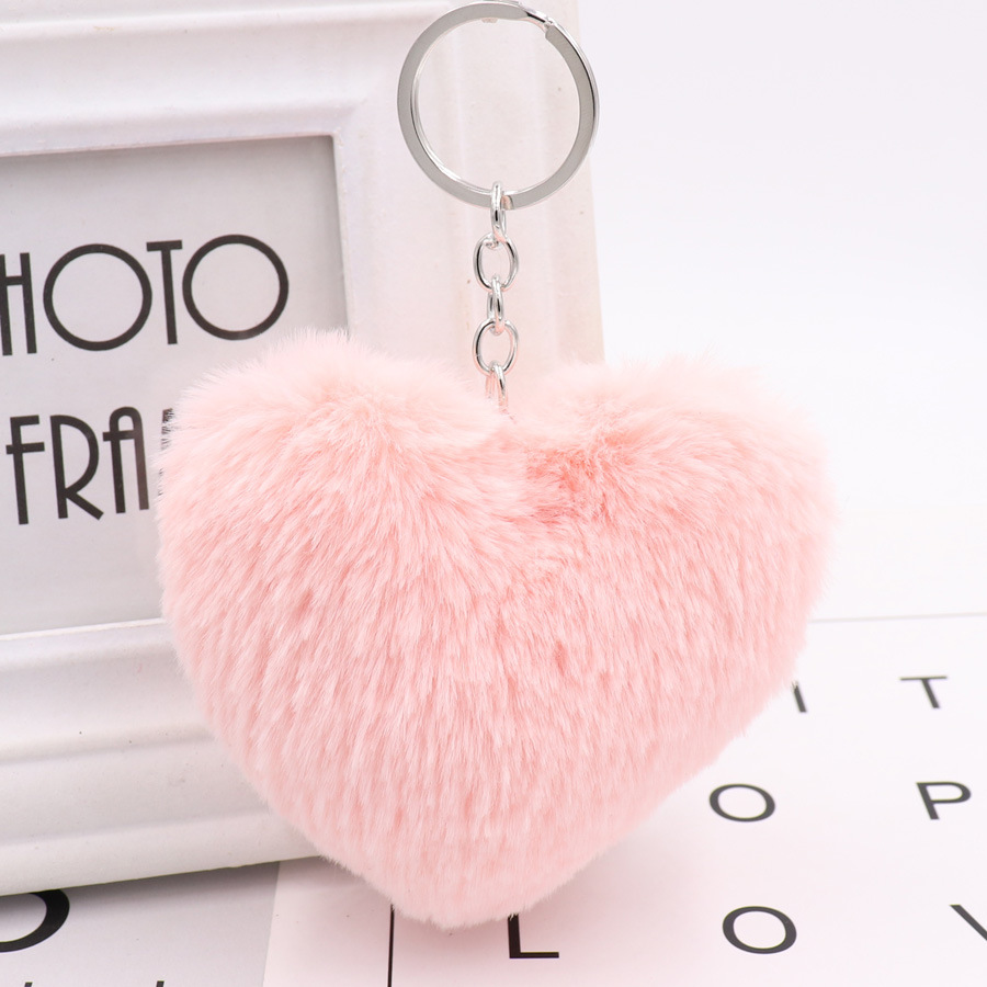 Heart-shaped Fur Ball Keychain Pendant - Image 8