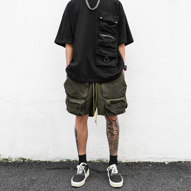 Washed Military Green Work Shorts