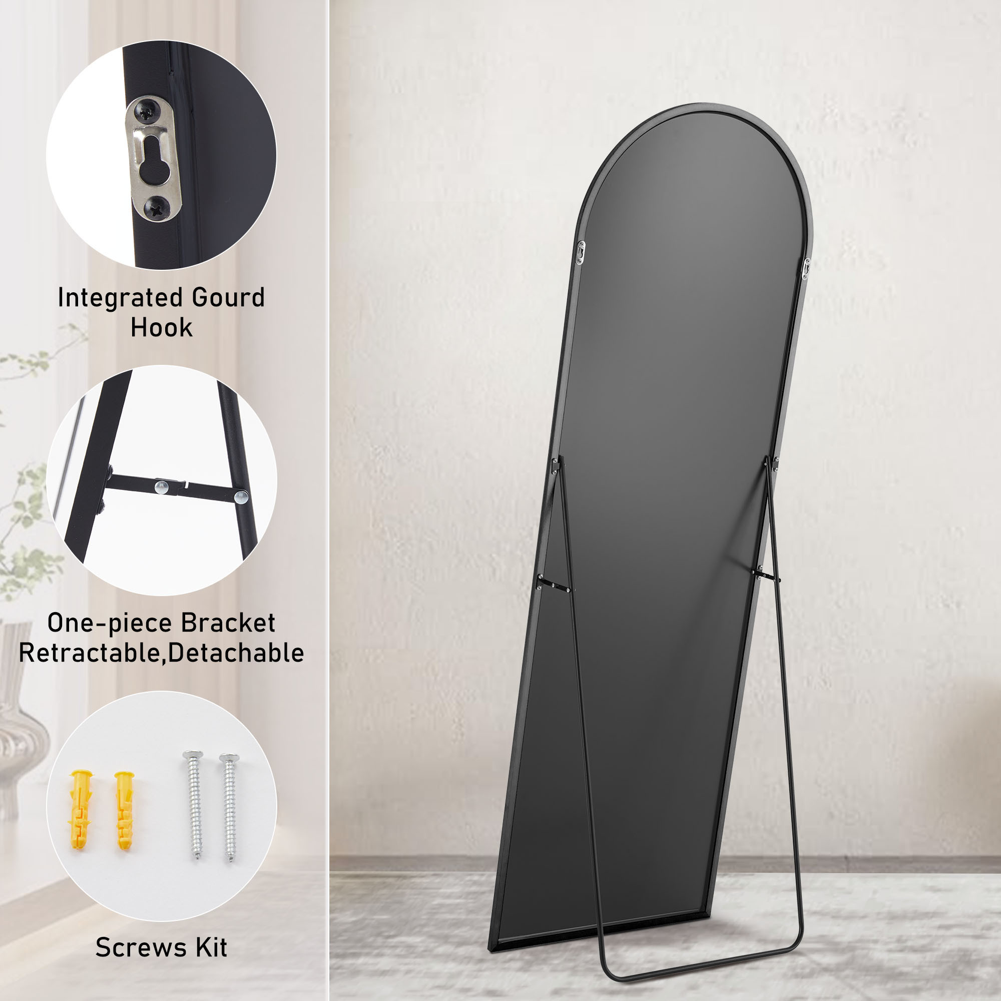 Aluminum Alloy Thin Standing Wall Mirror with Stand - Image 2