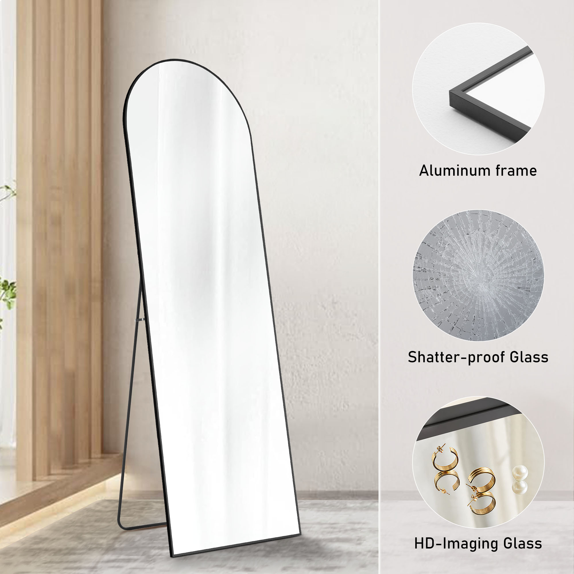 Aluminum Alloy Thin Standing Wall Mirror with Stand - Image 6