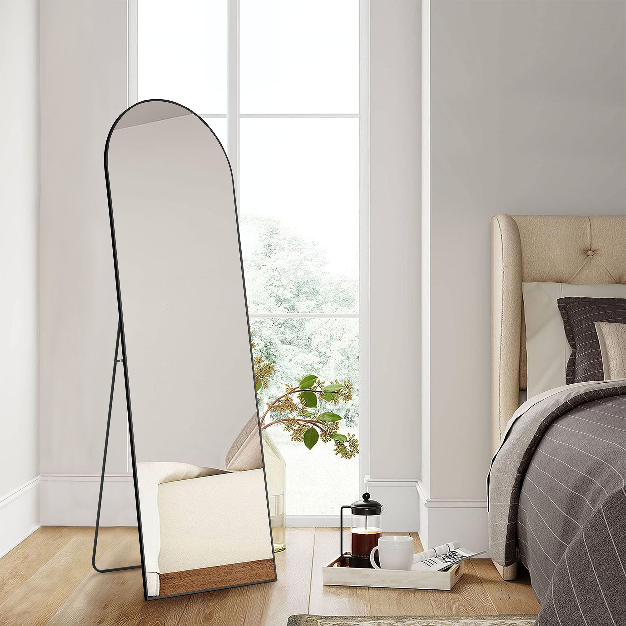Aluminum Alloy Thin Standing Wall Mirror with Stand - Image 7