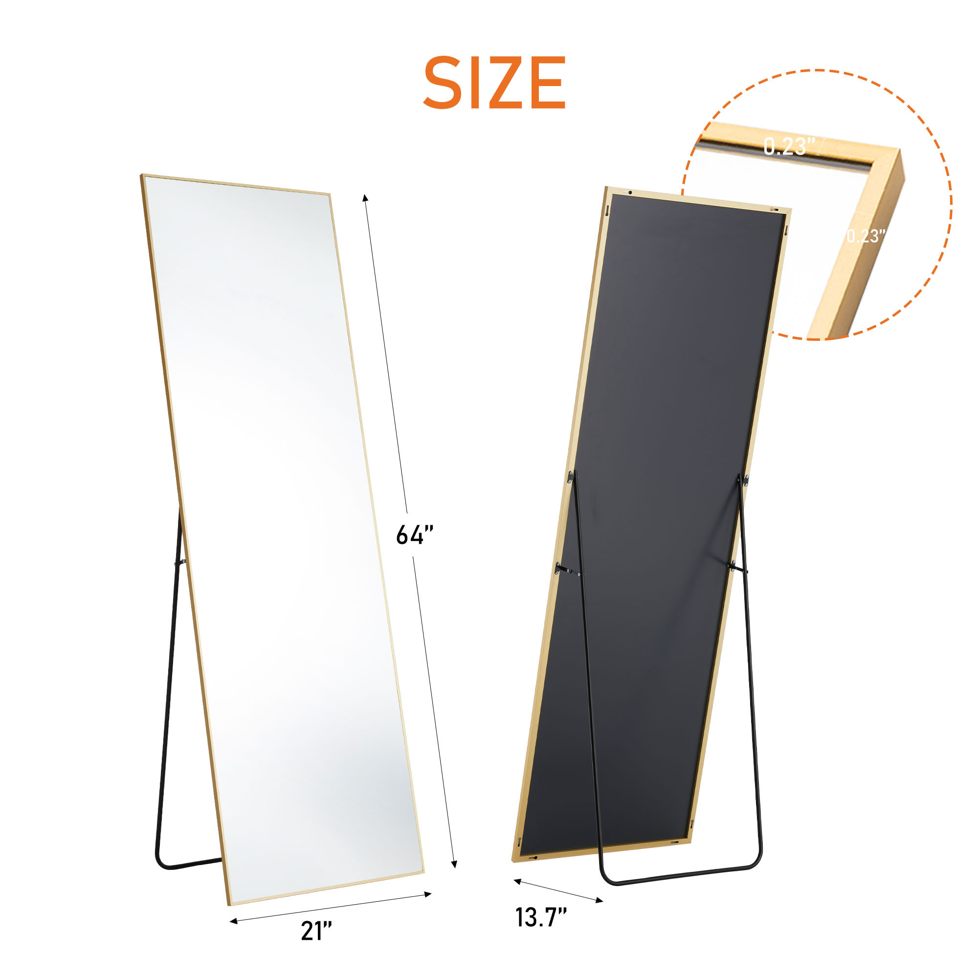 Aluminum Alloy Thin Standing Wall Mirror with Stand - Image 3