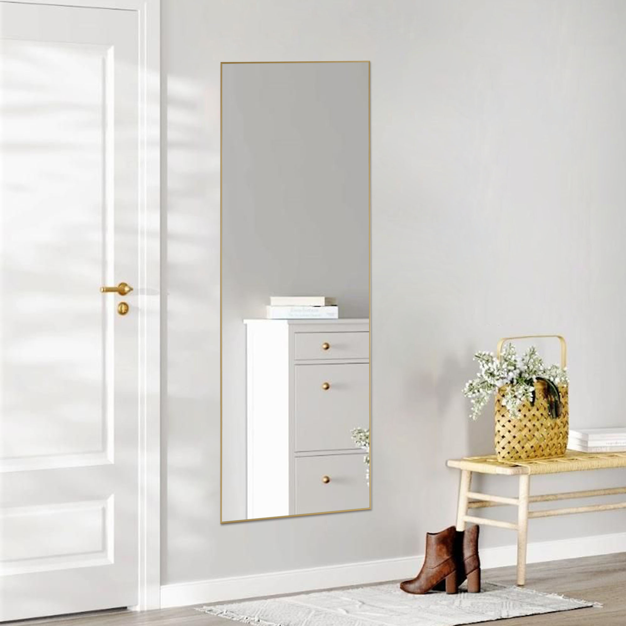 Aluminum Alloy Thin Standing Wall Mirror with Stand - Image 4