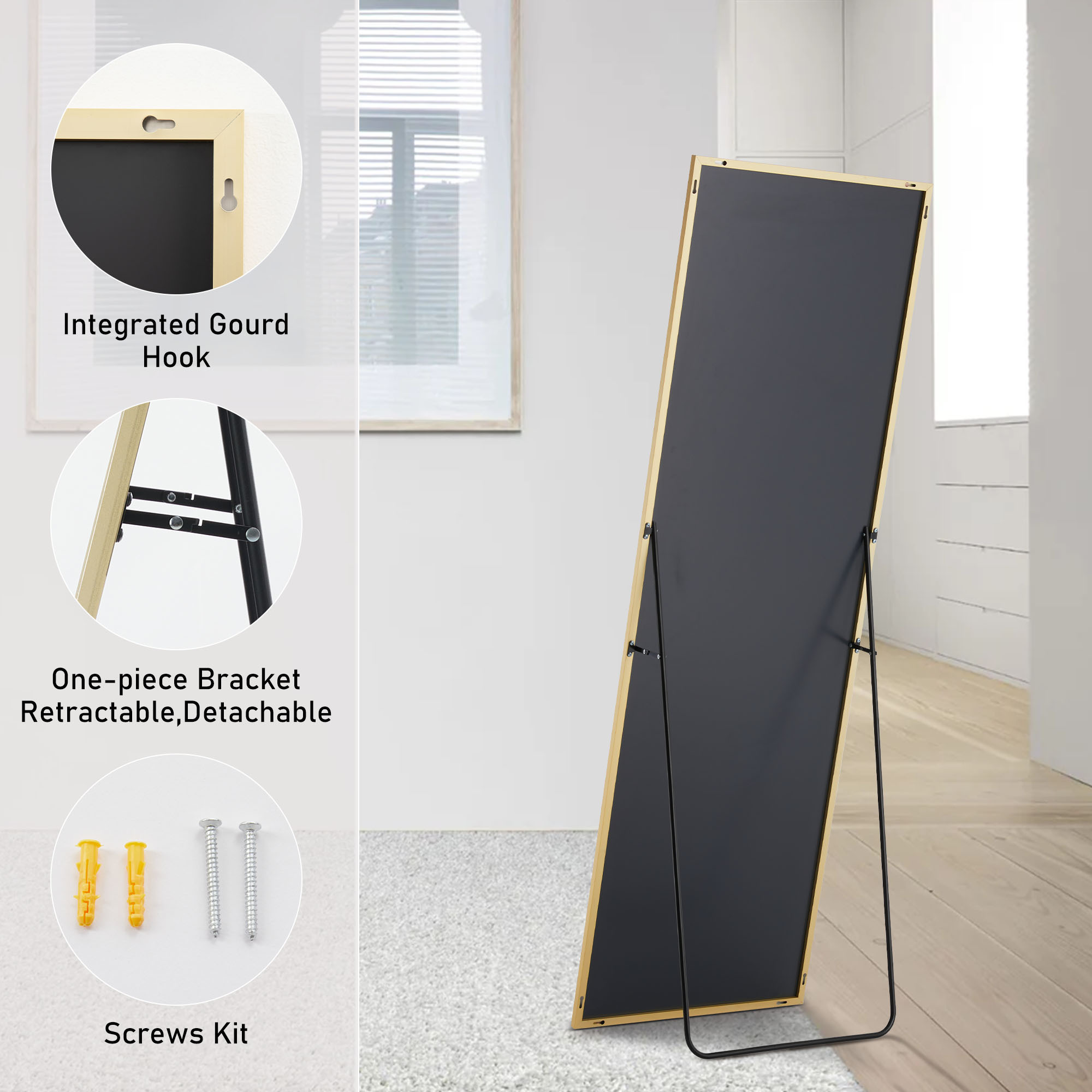 Aluminum Alloy Thin Standing Wall Mirror with Stand - Image 5