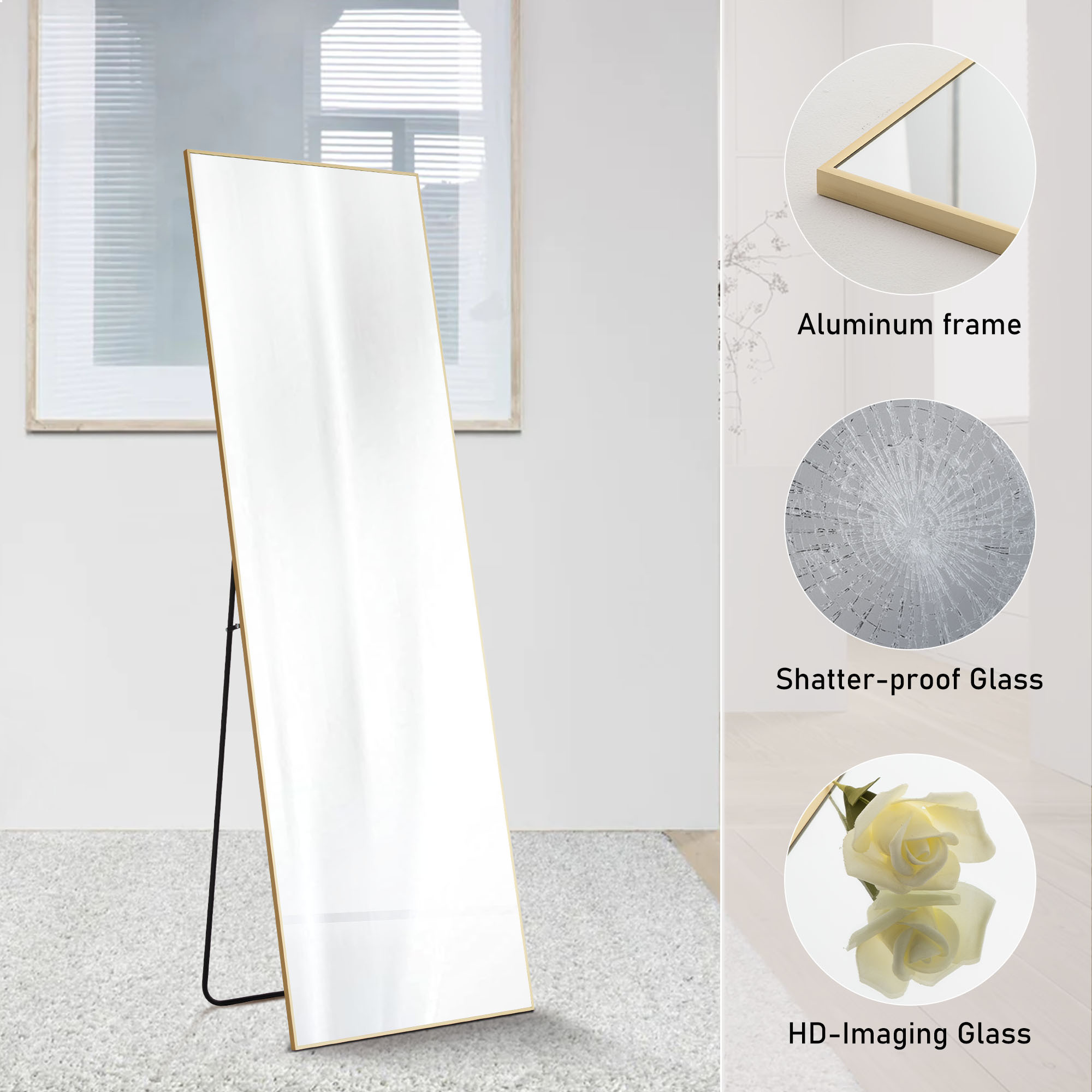 Aluminum Alloy Thin Standing Wall Mirror with Stand - Image 10